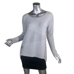 BAR III Women's Large Grey Tunic Sweater Metal Grommets Details Wool Blend